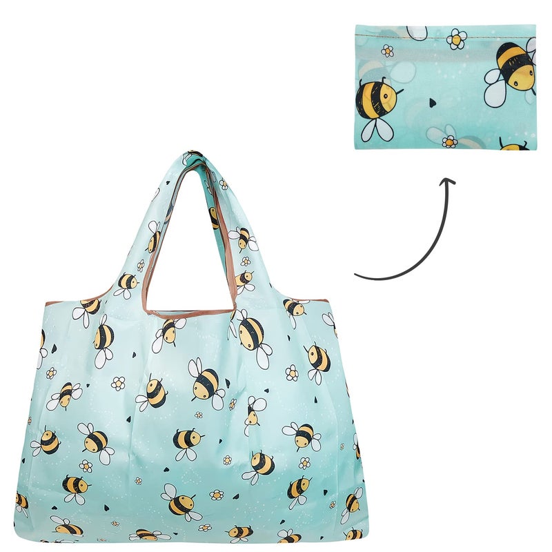 allydrew Large Foldable Tote Nylon Reusable Grocery Bag, Bumble Bees - Image 4